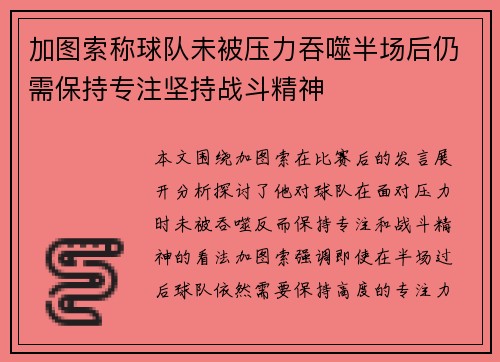 加图索称球队未被压力吞噬半场后仍需保持专注坚持战斗精神